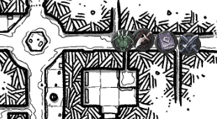 The companions walk down a narrow passage in the underground labyrinth.