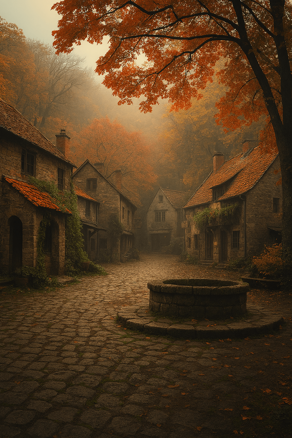 a quiet fantasy village square