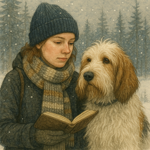 A girl and a grand basset griffon vendeen dog